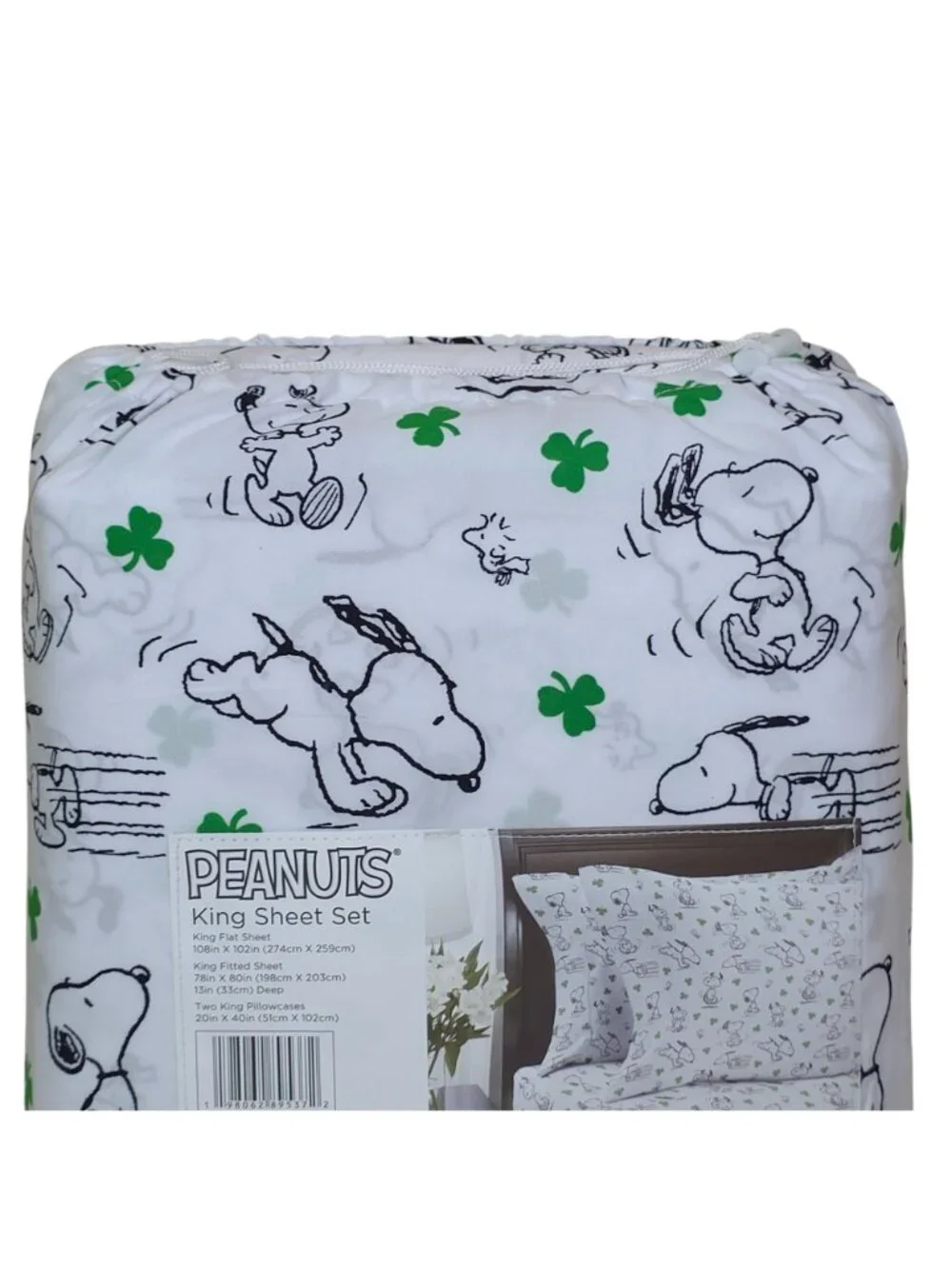 Peanuts Snoopy King Sheet Set Shamrock St Patrick's Day By Berkshire Spring